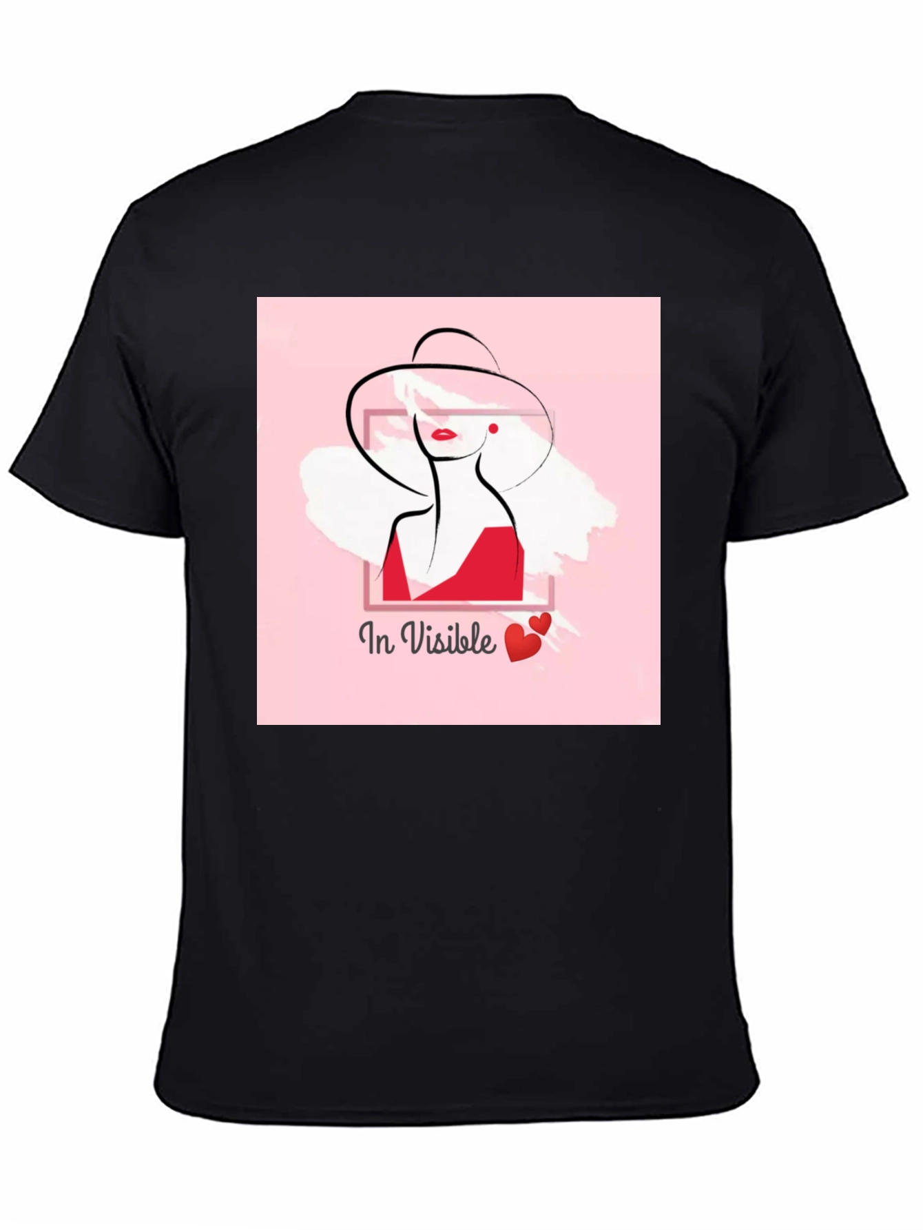 Stylish Black Tee with In Visible Lady Graphic