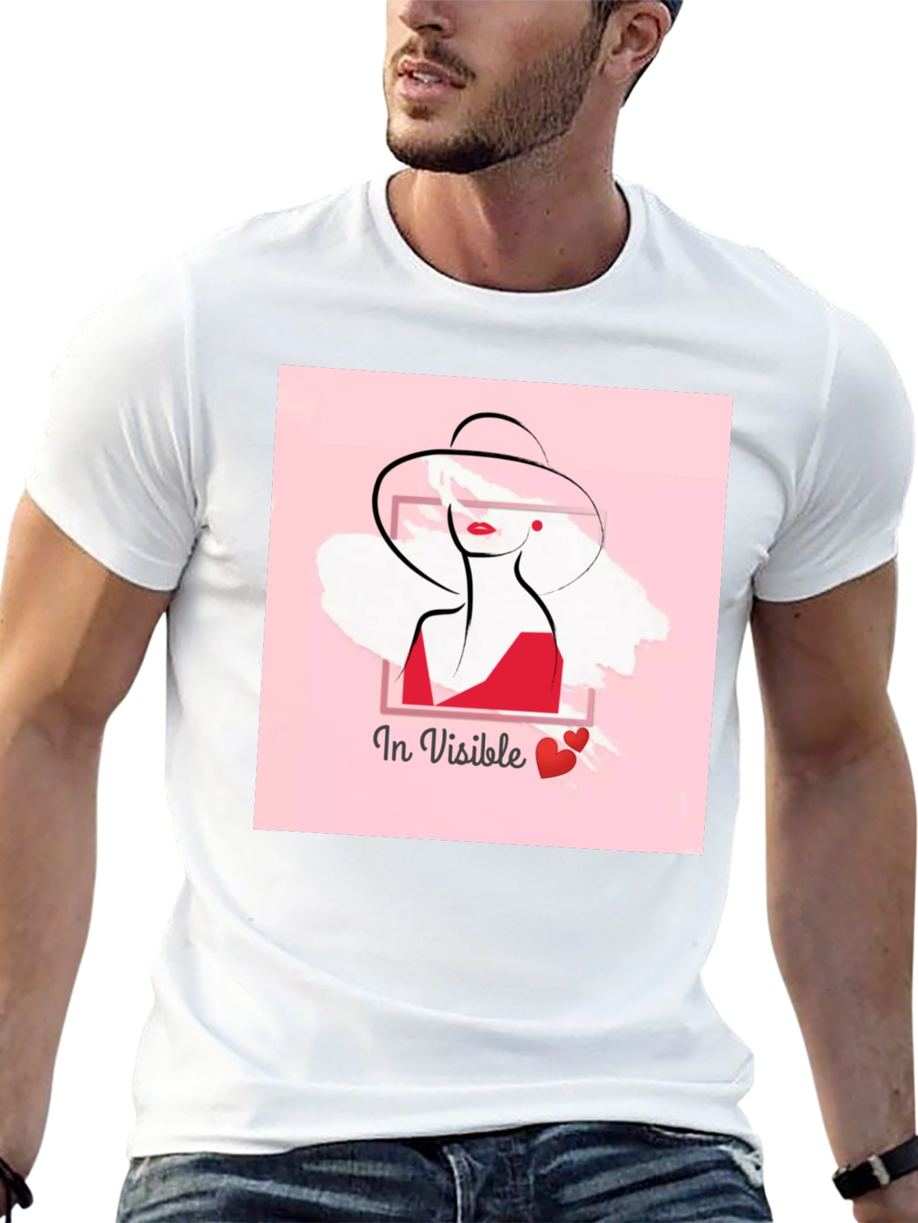 Stylish Black Tee with In Visible Lady Graphic