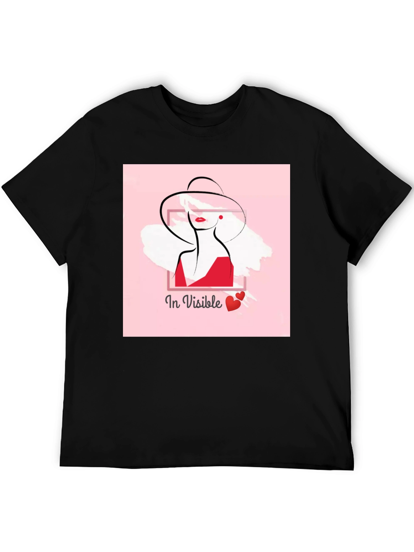 Stylish Black Tee with In Visible Lady Graphic