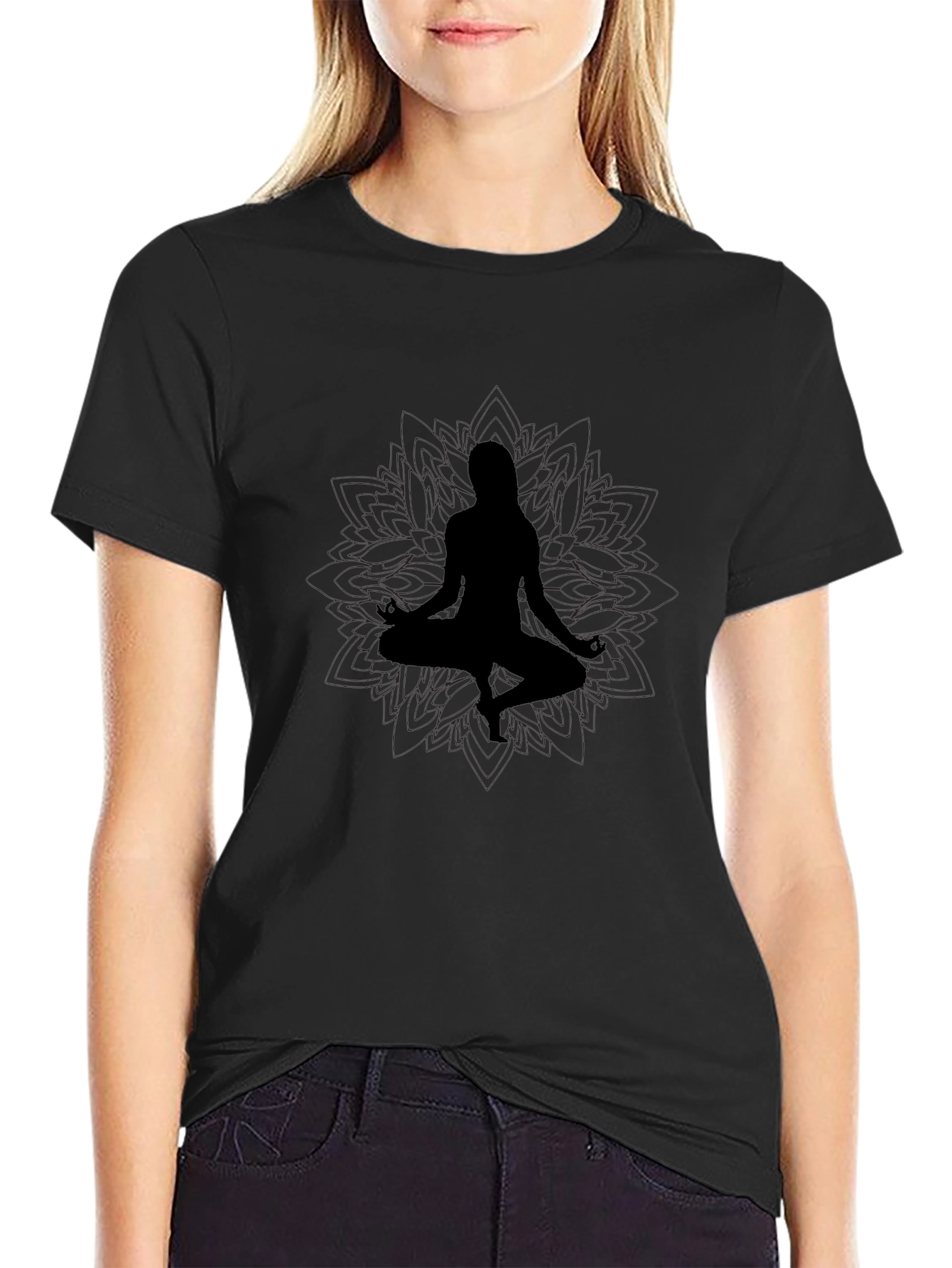 Meditative Silhouette T-Shirt - Black Yoga Design
