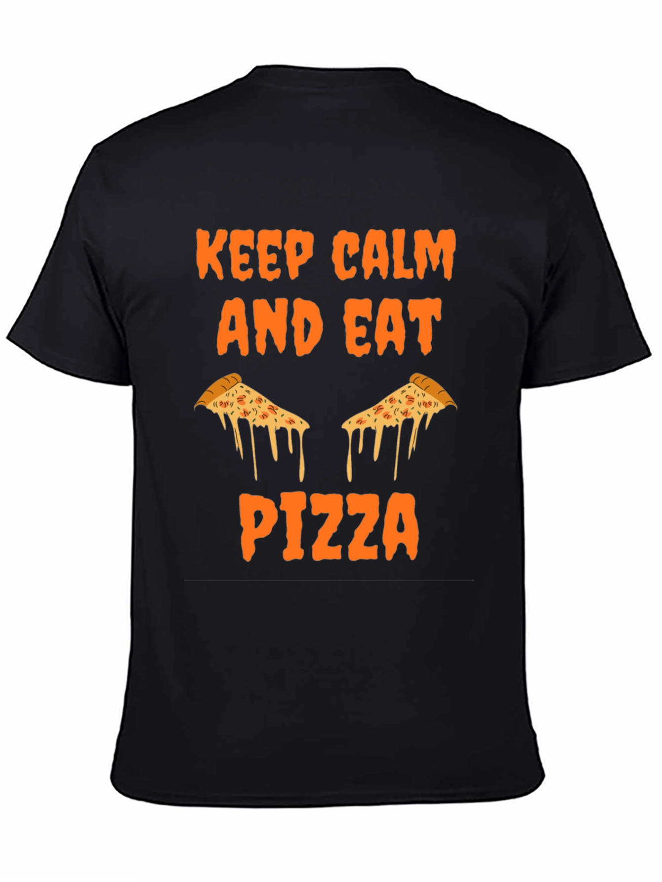 Keep Calm Eat Pizza Black Graphic Tee Shirt