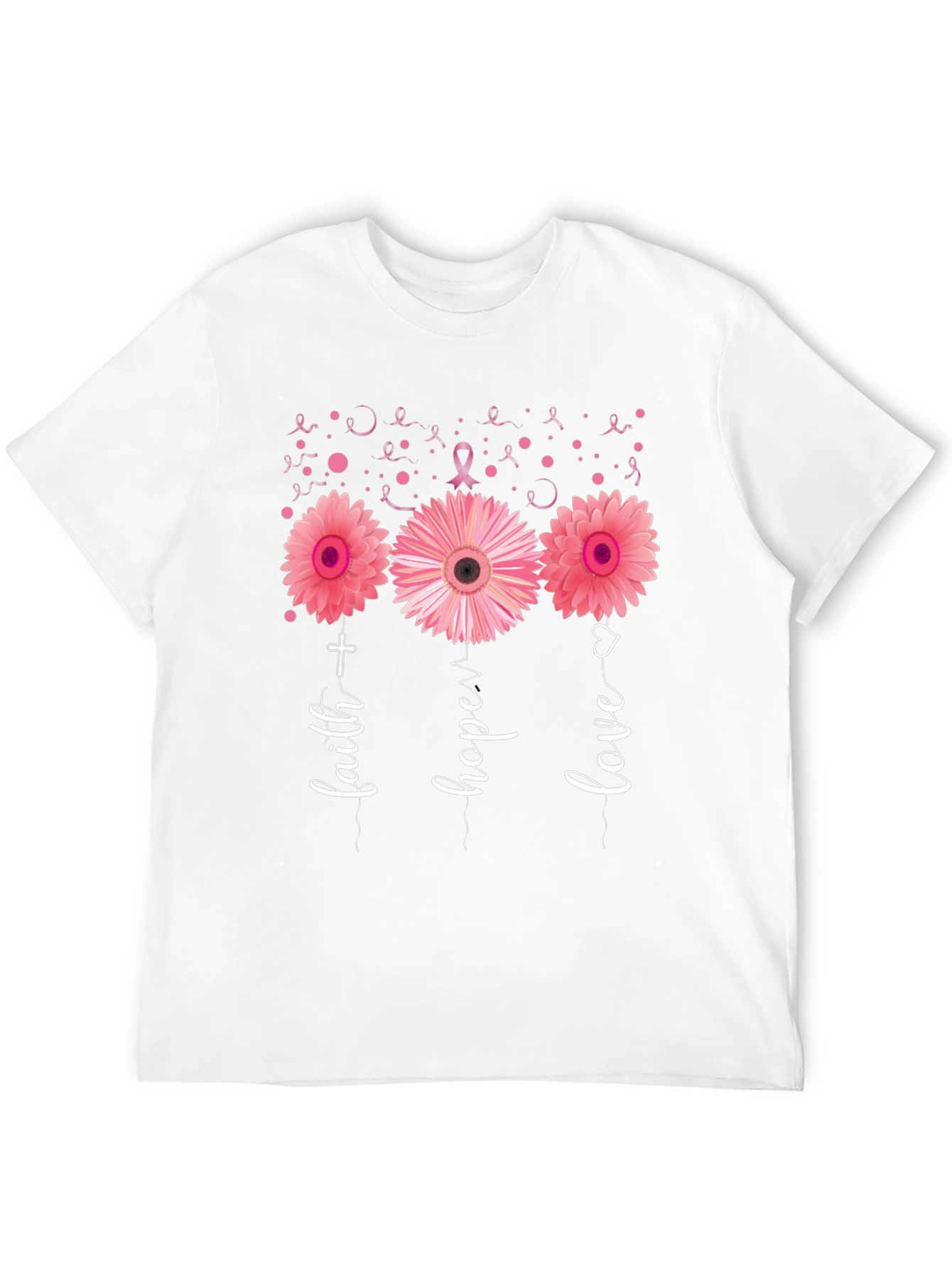 Faith Hope Love Breast Cancer Awareness Black T-Shirt