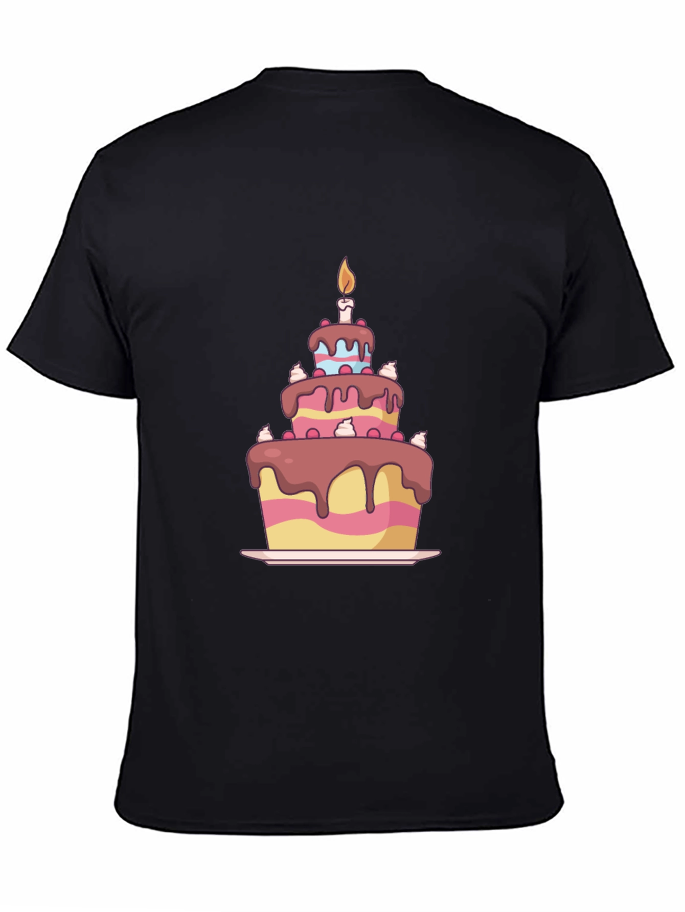 Birthday Cake Graphic Tee - Black Cotton T-Shirt