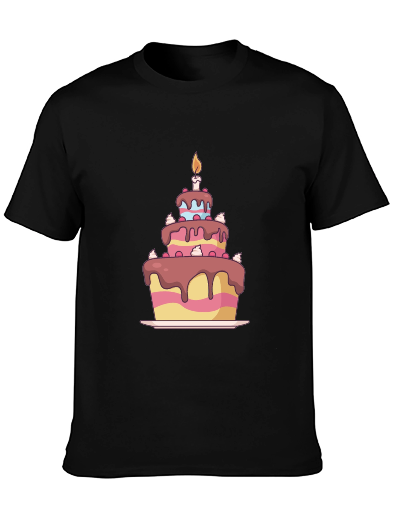Birthday Cake Graphic Tee - Black Cotton T-Shirt