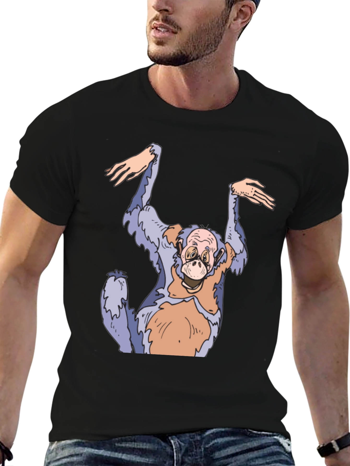 Funny Monkey Graphic Tee - Black Cotton T-Shirt