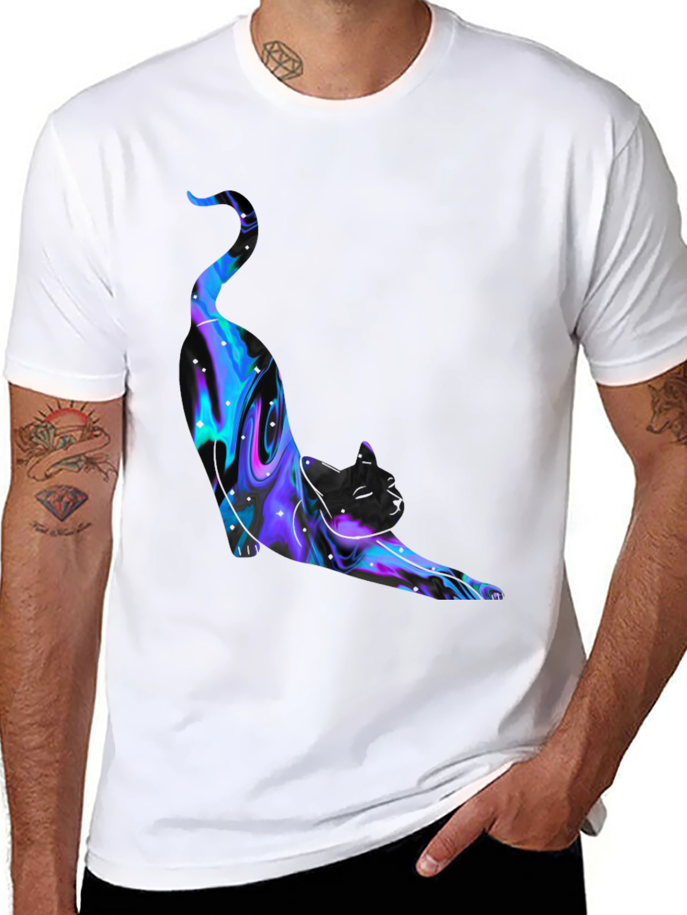 Abstract Cat Graphic Black T-Shirt