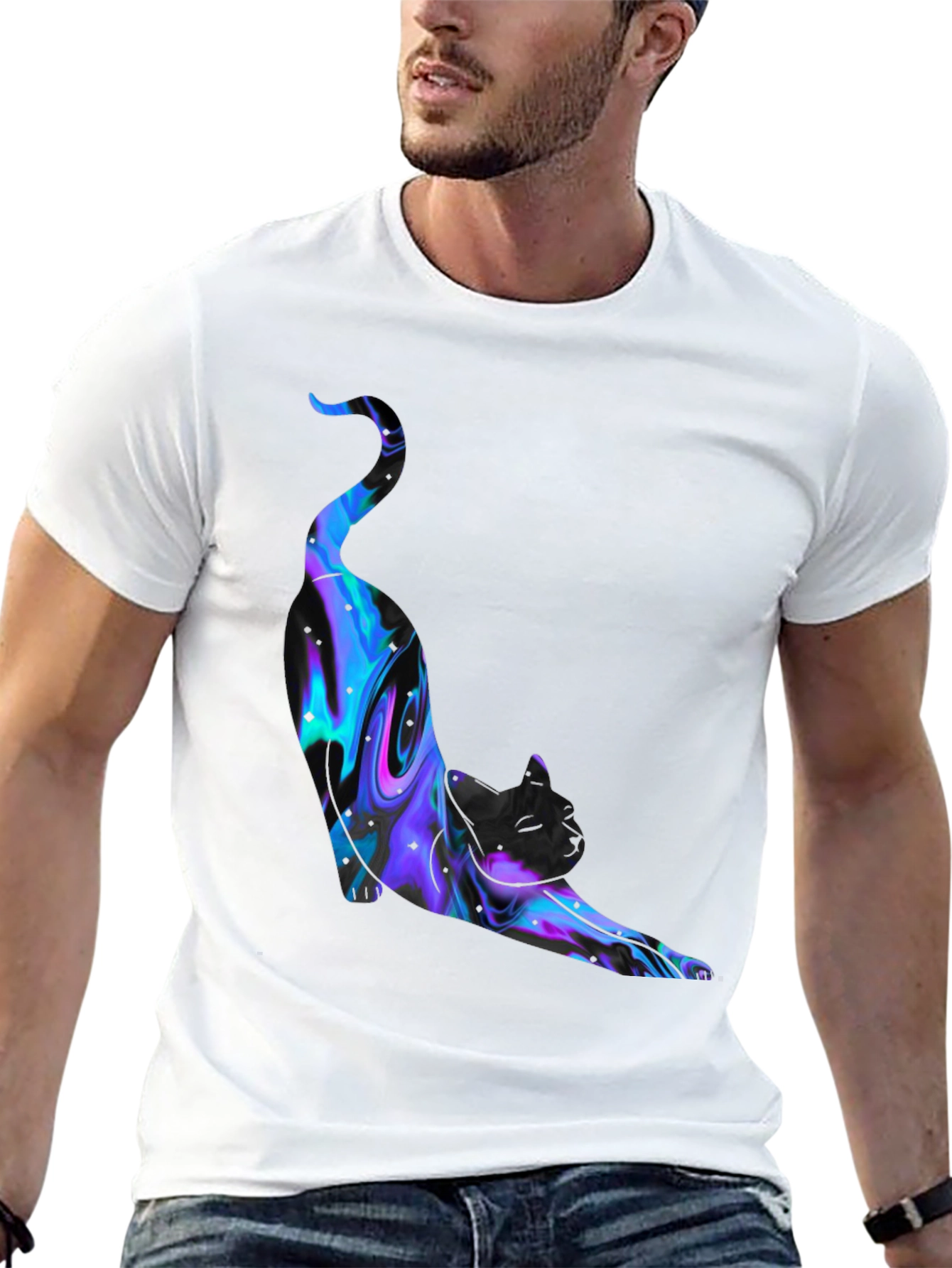 Abstract Cat Graphic Black T-Shirt