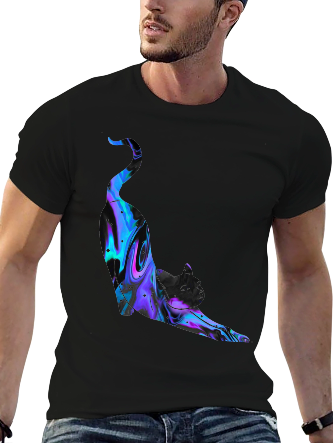 Abstract Cat Graphic Black T-Shirt