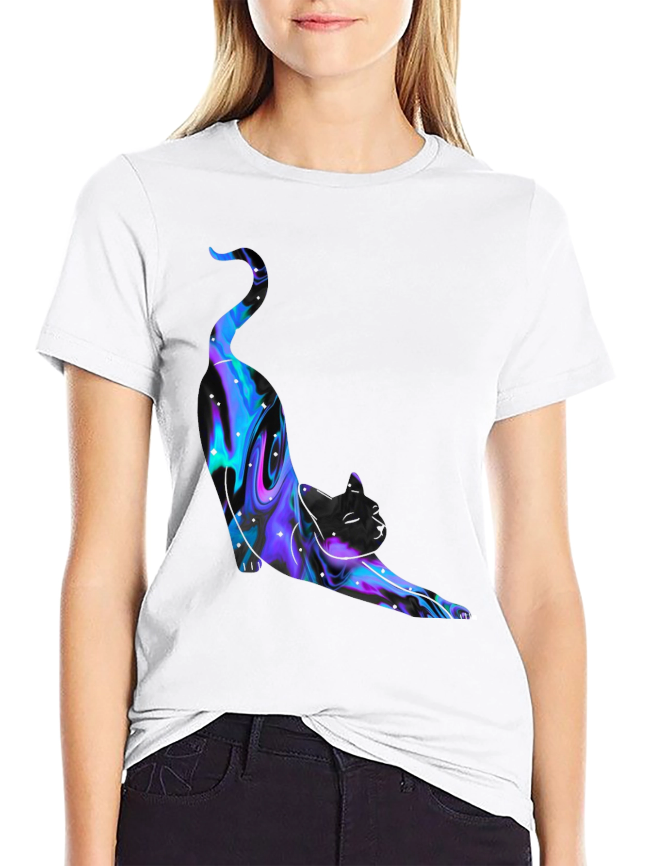 Abstract Cat Graphic Black T-Shirt
