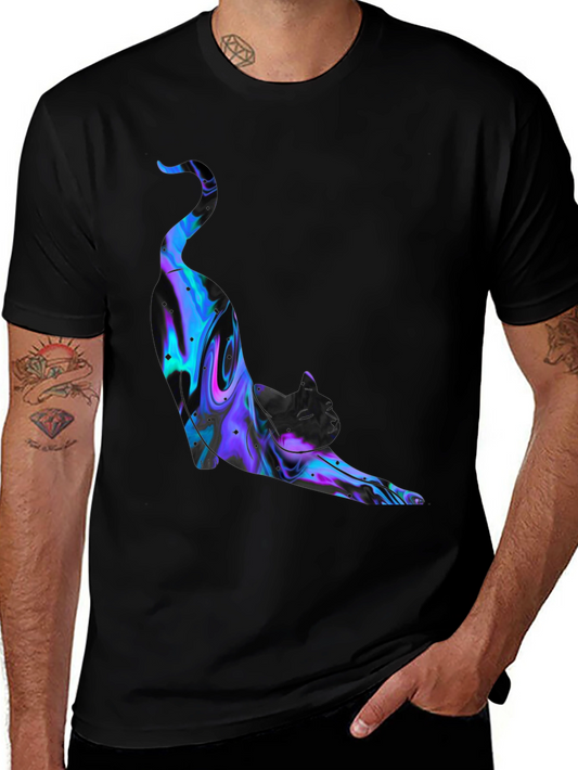 Abstract Cat Graphic Black T-Shirt