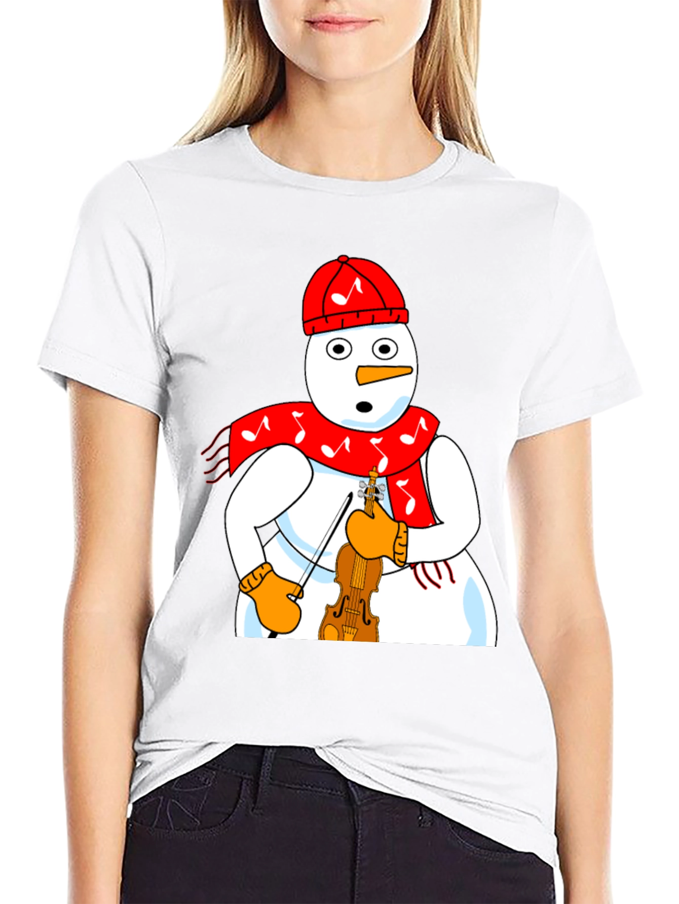 Snowman Violinist Graphic Tee - Festive Holiday Apparel