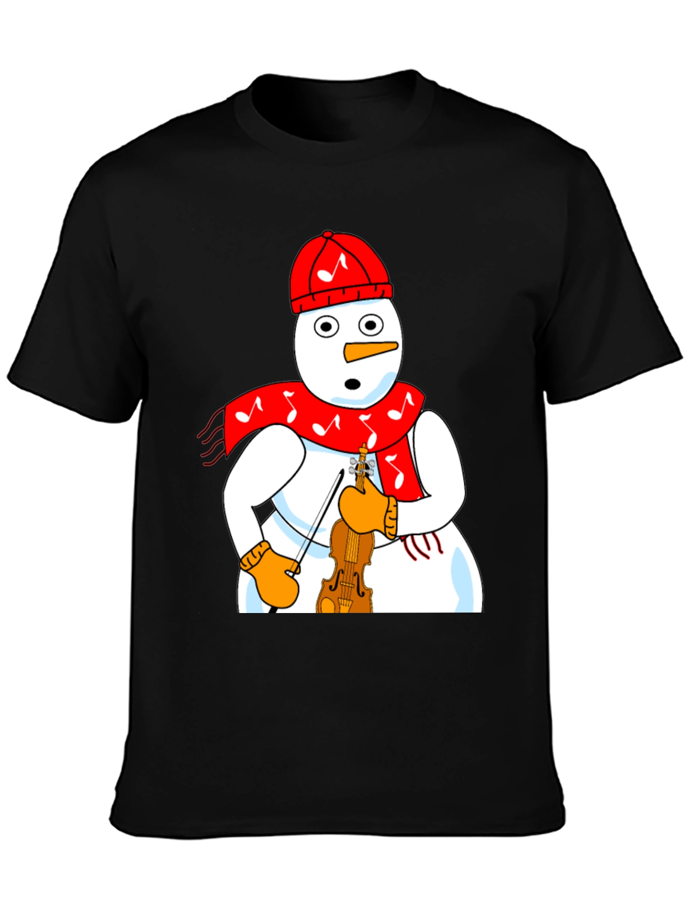 Snowman Violinist Graphic Tee - Festive Holiday Apparel