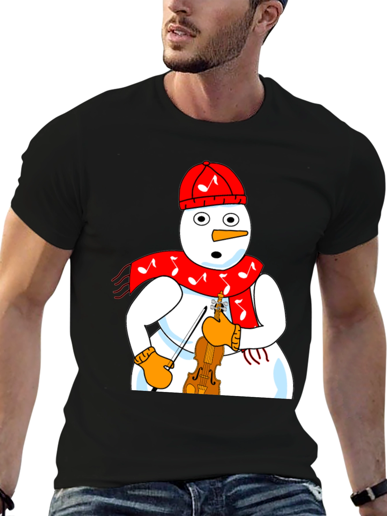 Snowman Violinist Graphic Tee - Festive Holiday Apparel