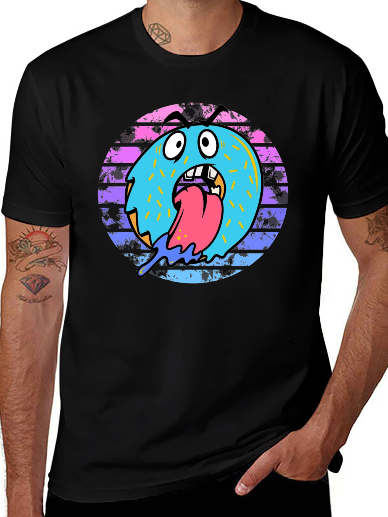 Monster Donut Graphic Tee - Black Cotton Blend