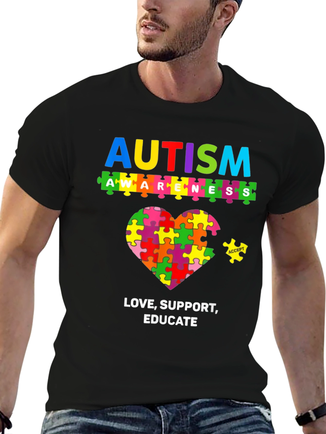 Autism Awareness Puzzle Heart Graphic T-Shirt