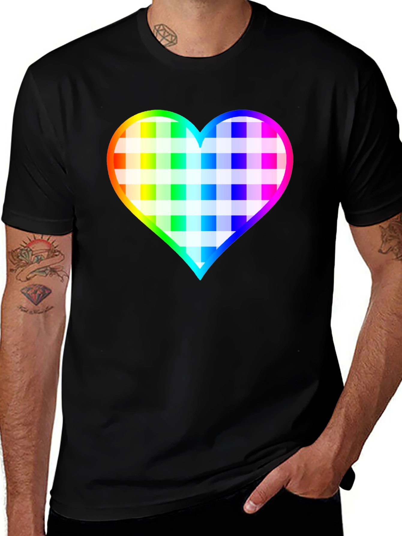 Rainbow Heart Plaid T-Shirt