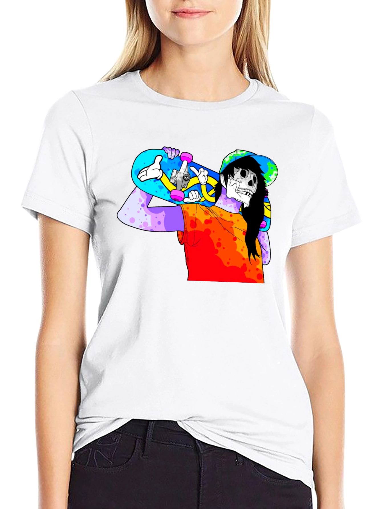 Skater Skeleton Graphic T-Shirt