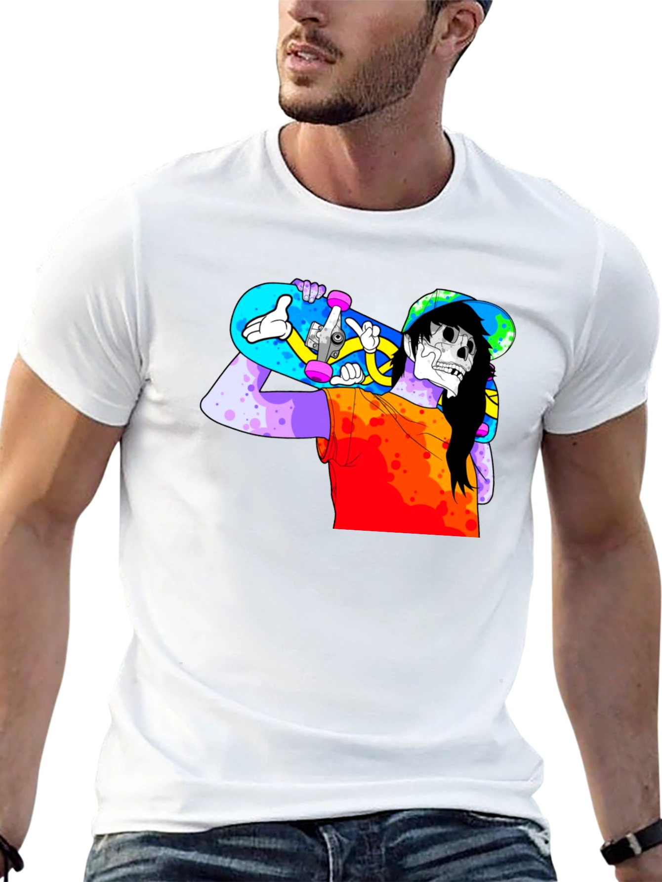 Skater Skeleton Graphic T-Shirt