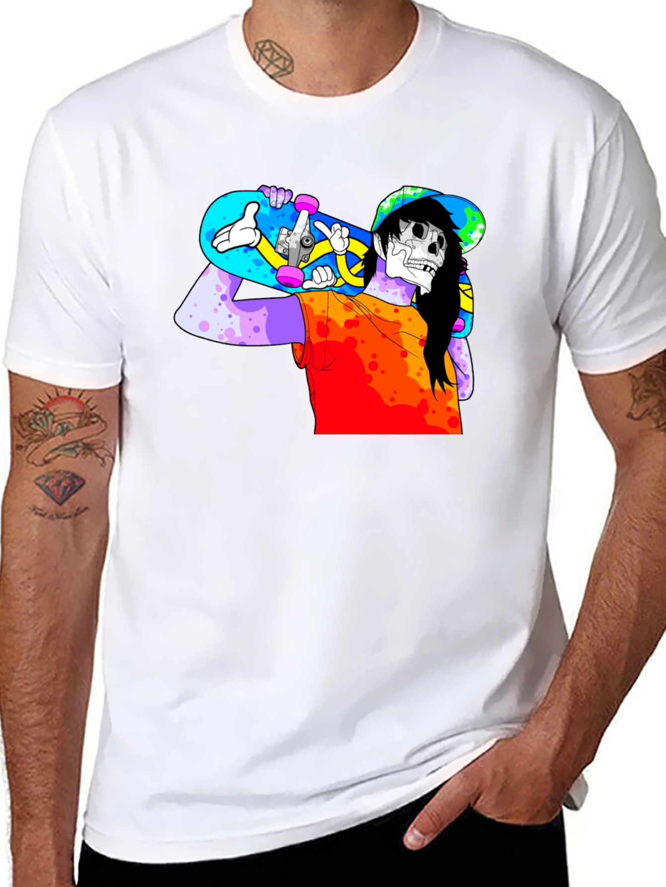 Skater Skeleton Graphic T-Shirt