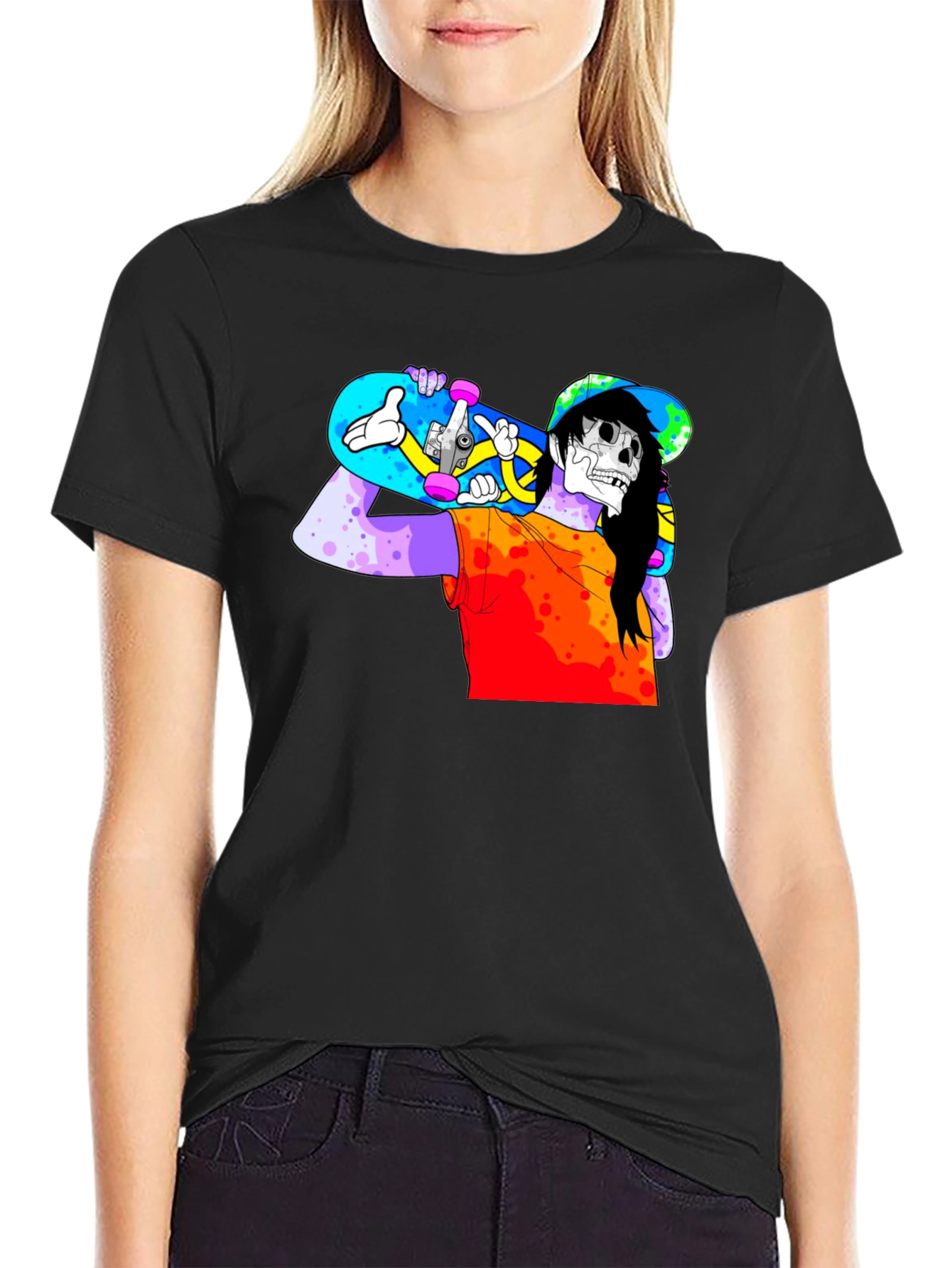 Skater Skeleton Graphic T-Shirt