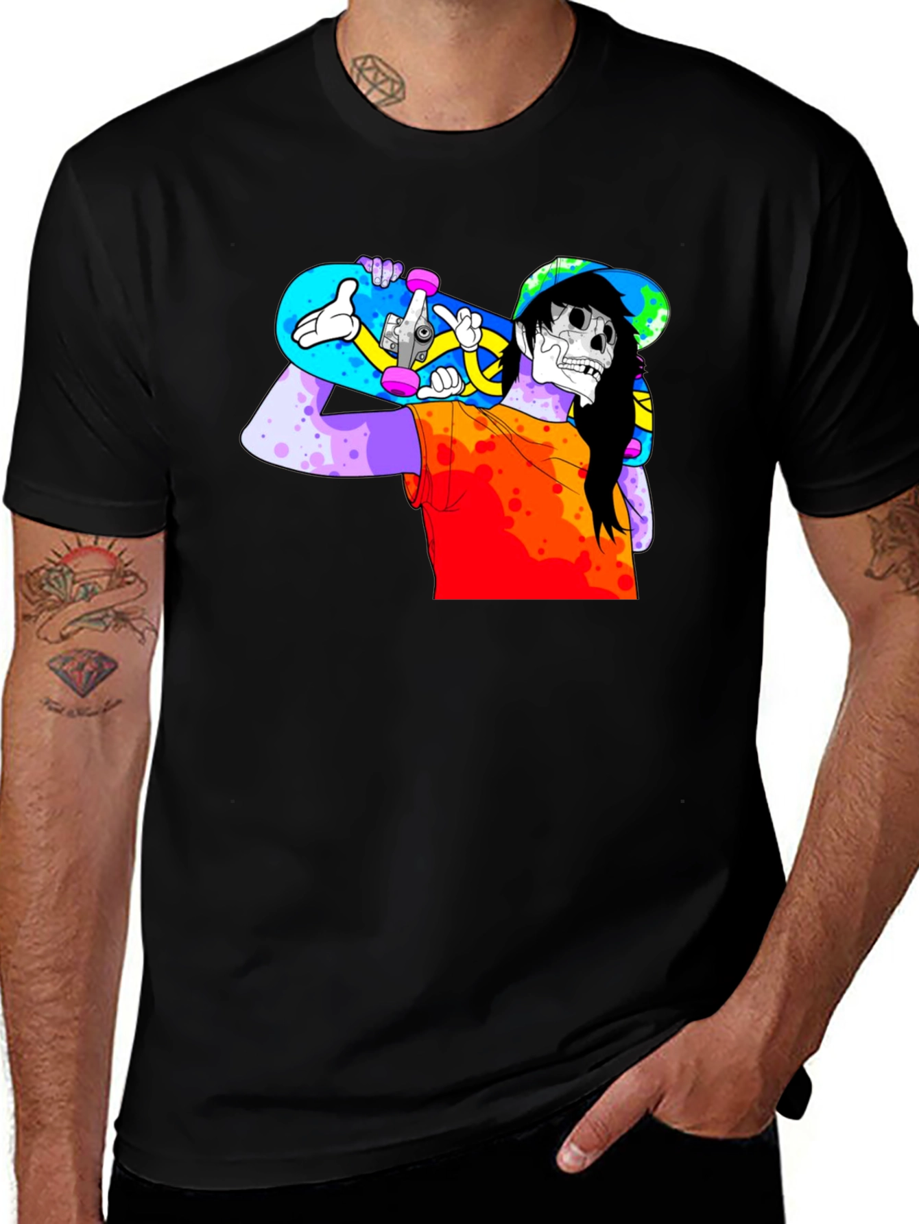 Skater Skeleton Graphic T-Shirt