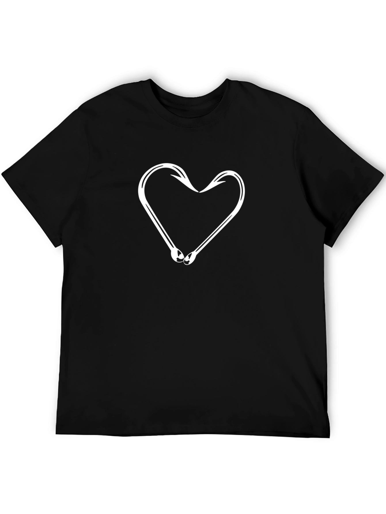 Fish Hook Heart Graphic Tee - Black Cotton Shirt