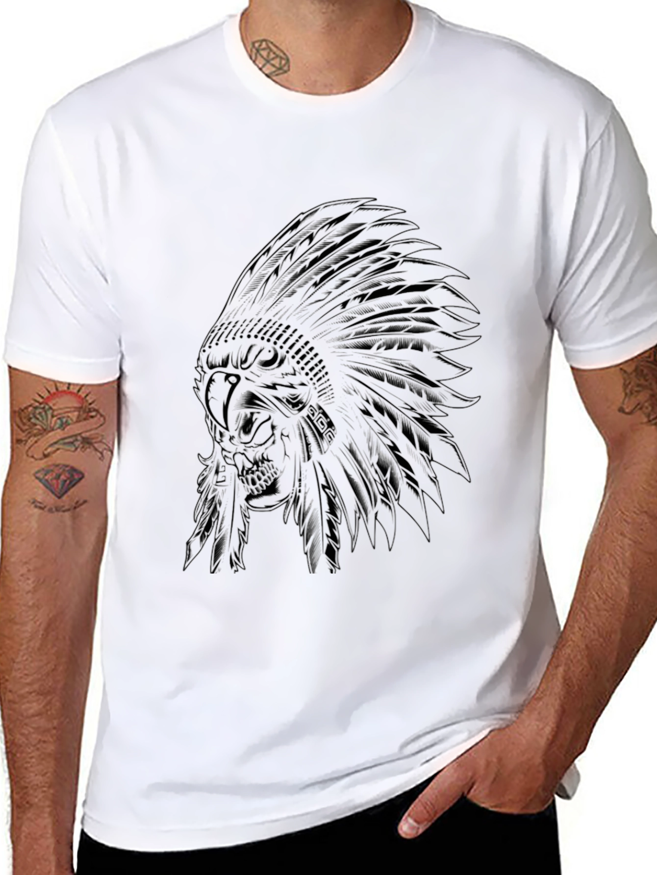 Black Indian Chief Skull Graphic Tee