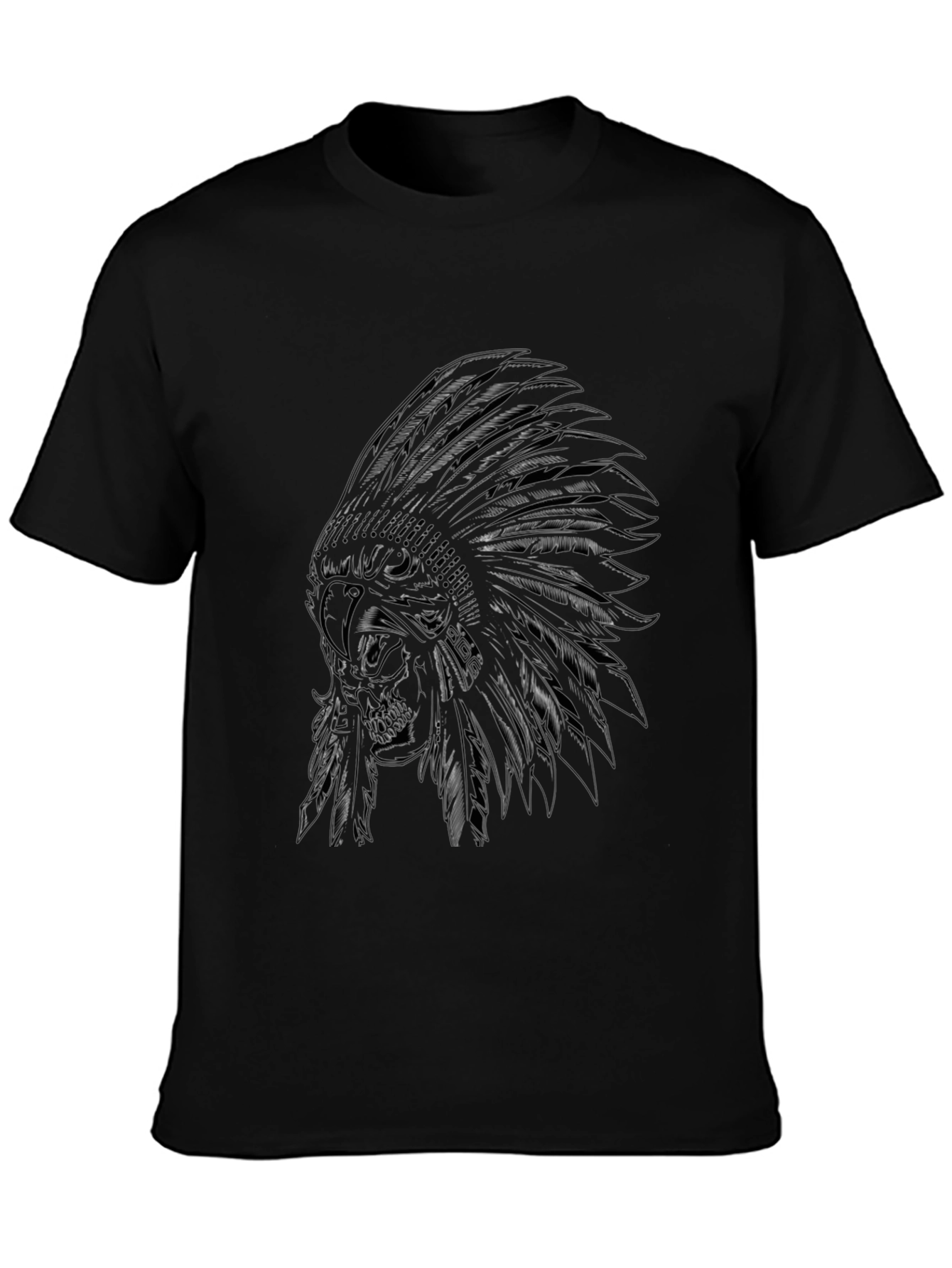 Black Indian Chief Skull Graphic Tee
