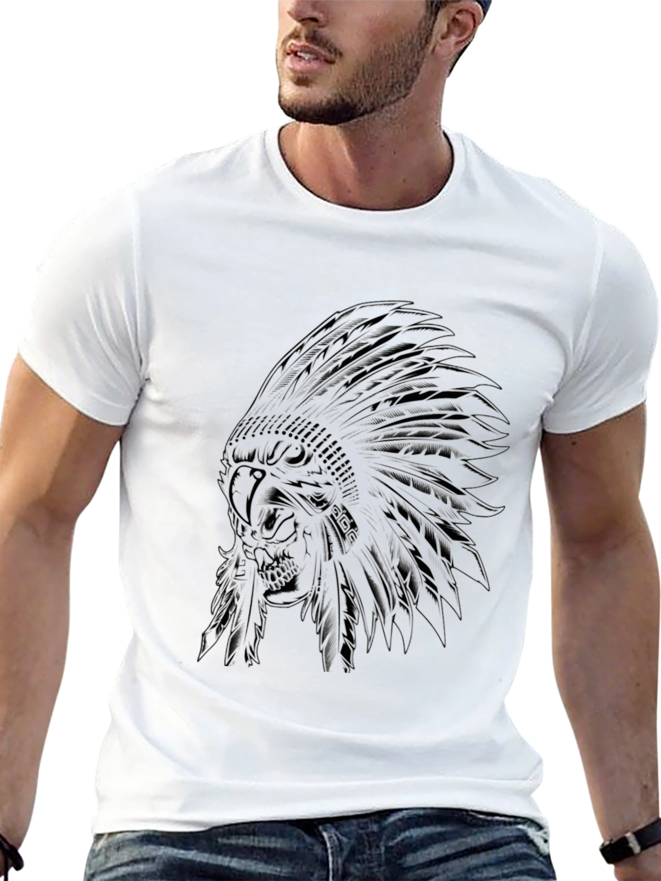 Black Indian Chief Skull Graphic Tee