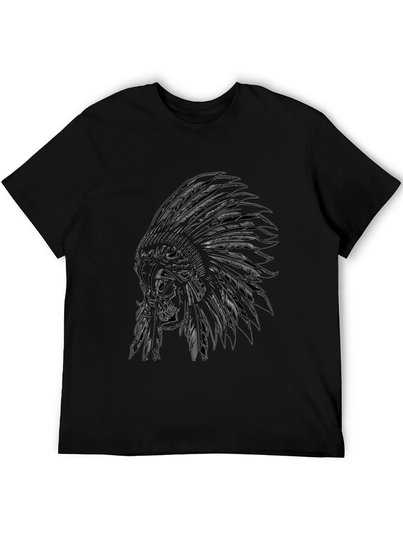 Black Indian Chief Skull Graphic Tee