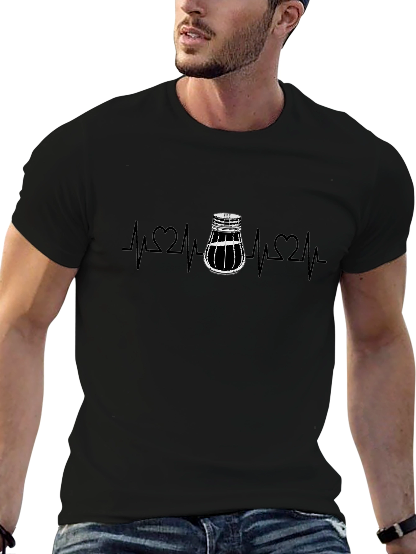 Salt Shaker Heartbeat Graphic Tee - Black Crew Neck