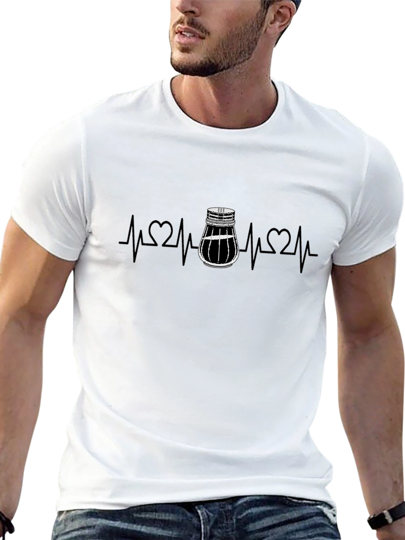 Salt Shaker Heartbeat Graphic Tee - Black Crew Neck