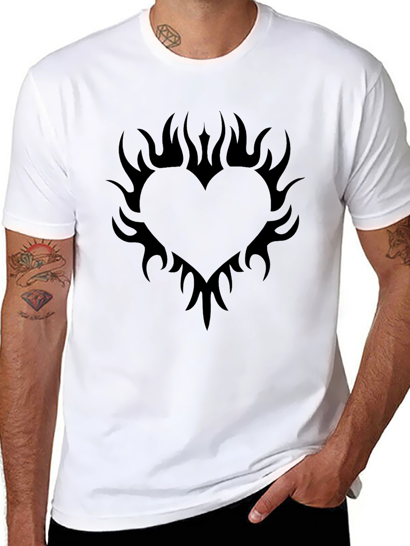 Flaming Heart Graphic Tee - Black