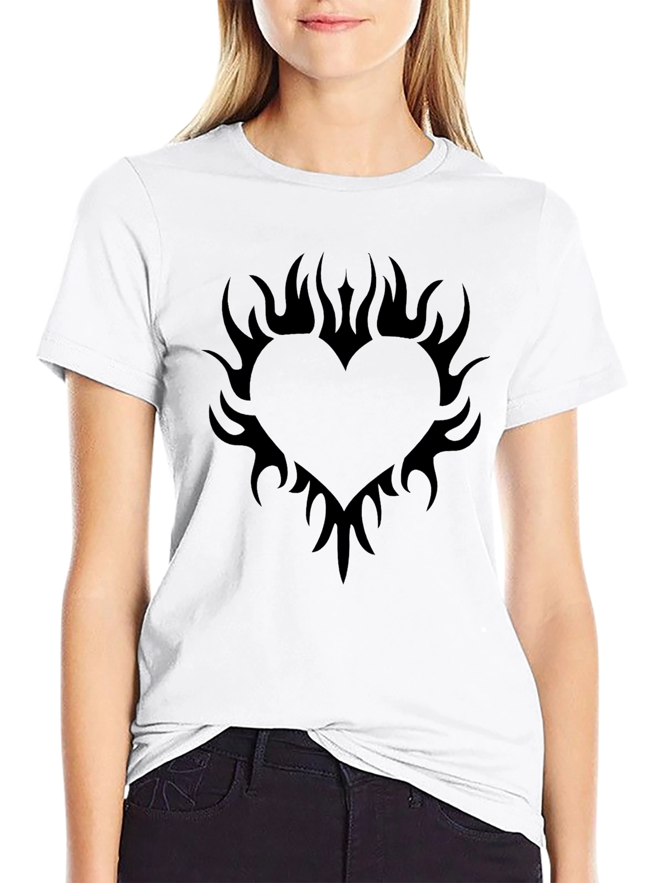 Flaming Heart Graphic Tee - Black