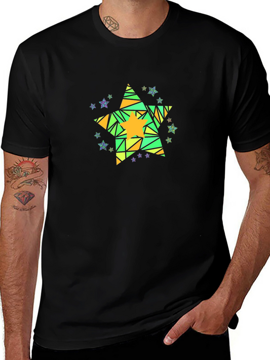 Geometric Star Graphic Tee - Mens Black Cotton T-Shirt