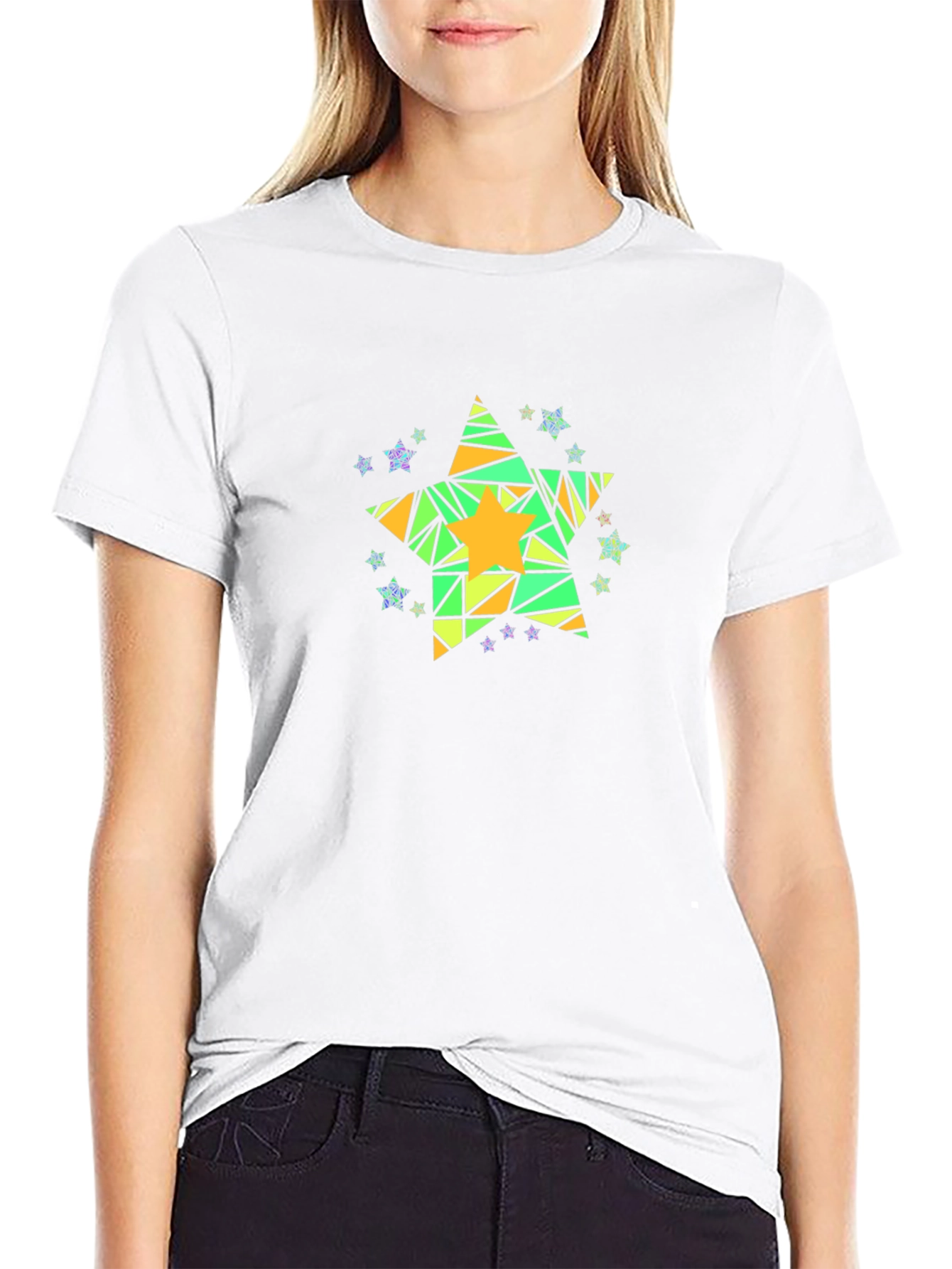 Geometric Star Graphic Tee - Mens Black Cotton T-Shirt