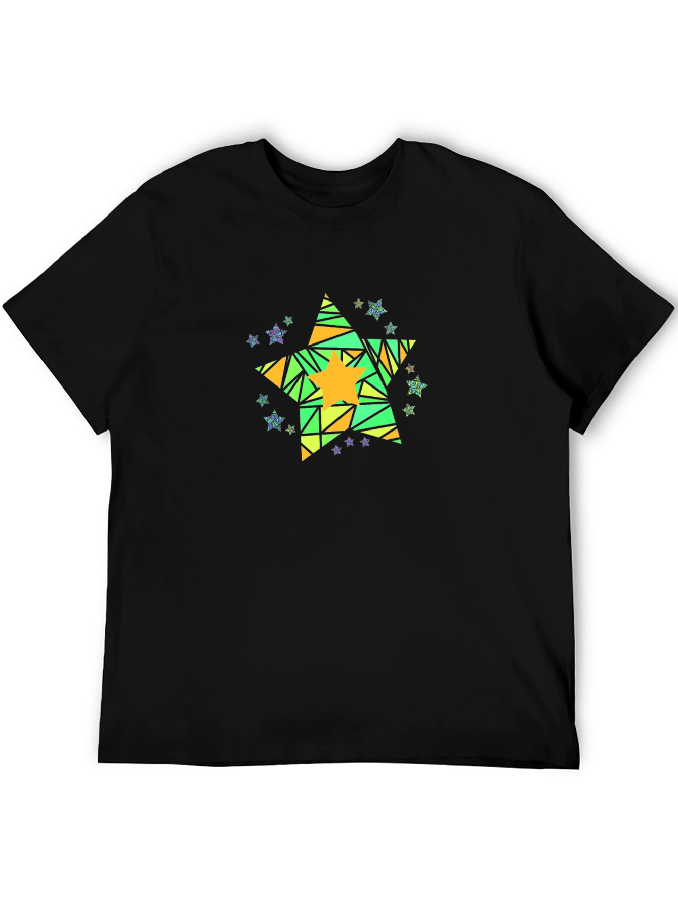 Geometric Star Graphic Tee - Mens Black Cotton T-Shirt