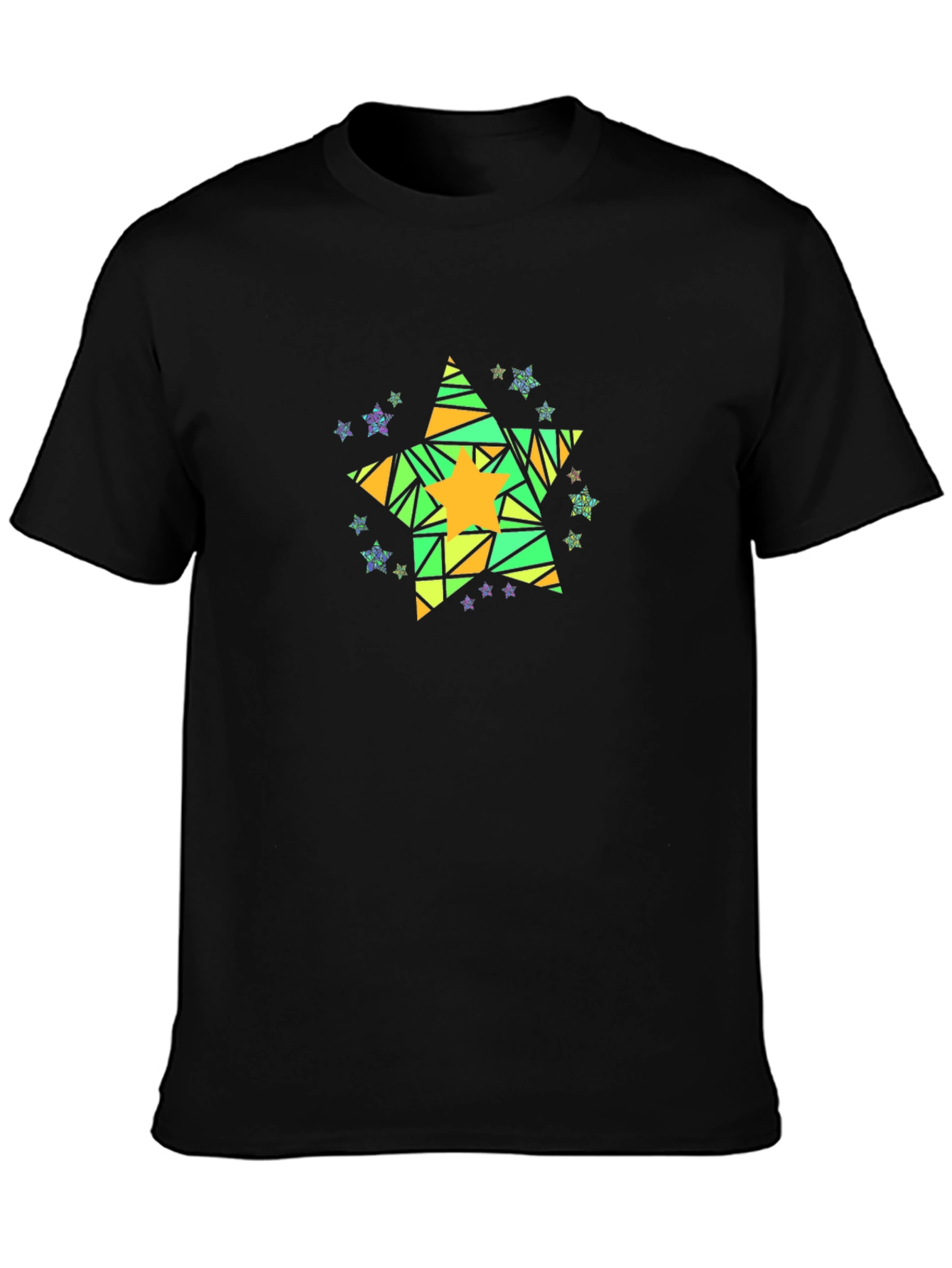 Geometric Star Graphic Tee - Mens Black Cotton T-Shirt