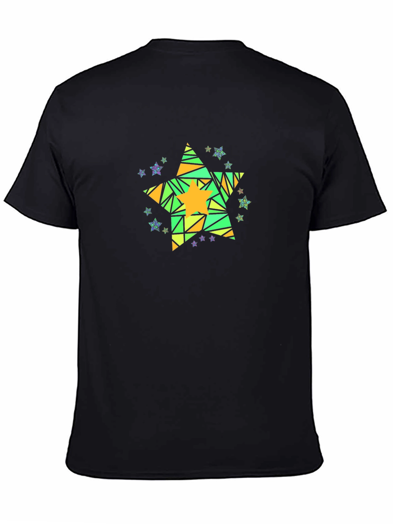 Geometric Star Graphic Tee - Mens Black Cotton T-Shirt