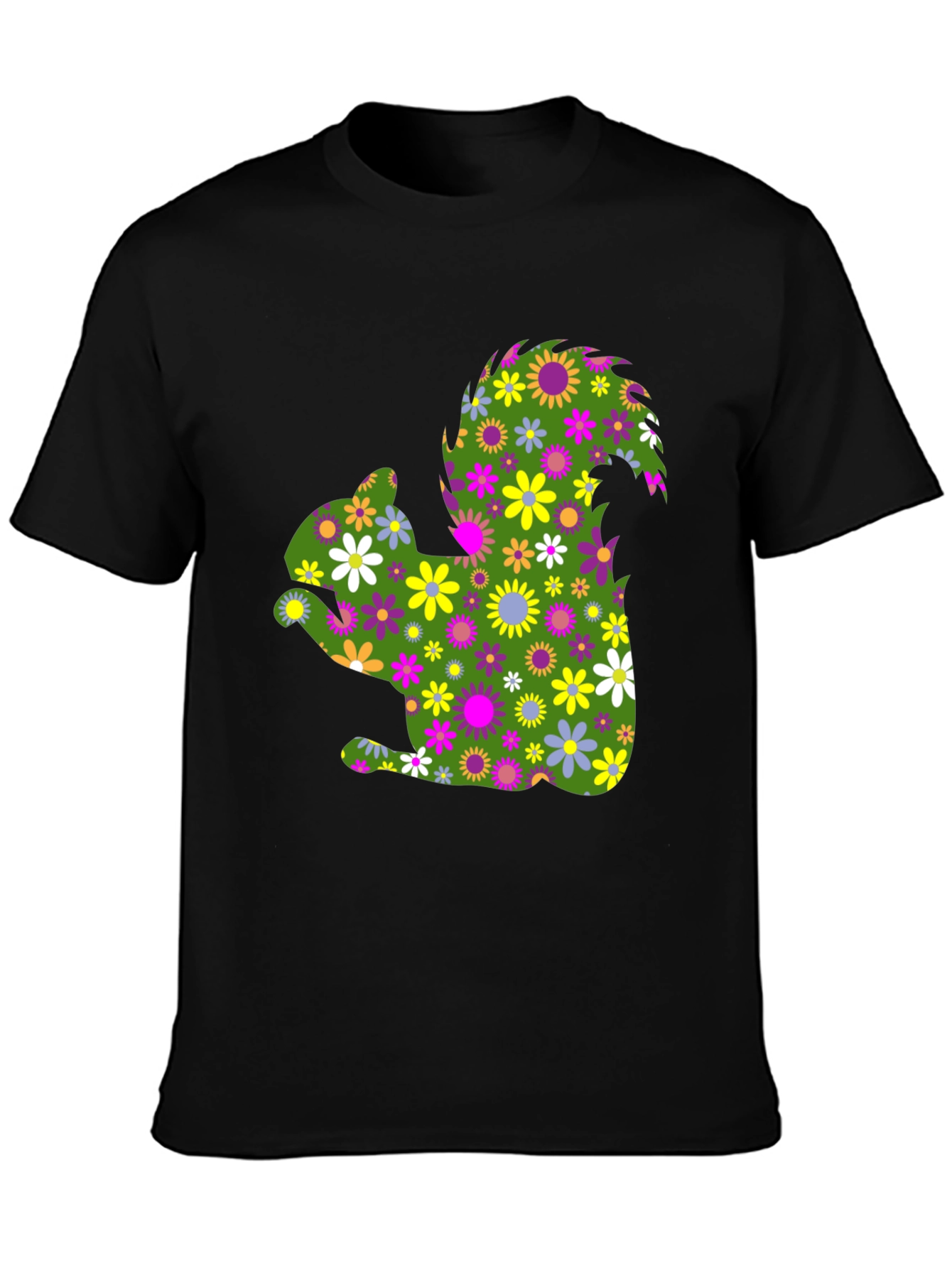 Floral Squirrel Graphic Tee - Unique Nature Shirt