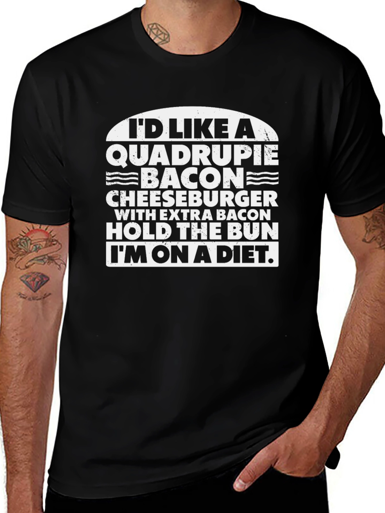 Diet Cheat Day T-Shirt: Quadruple Bacon Cheeseburger