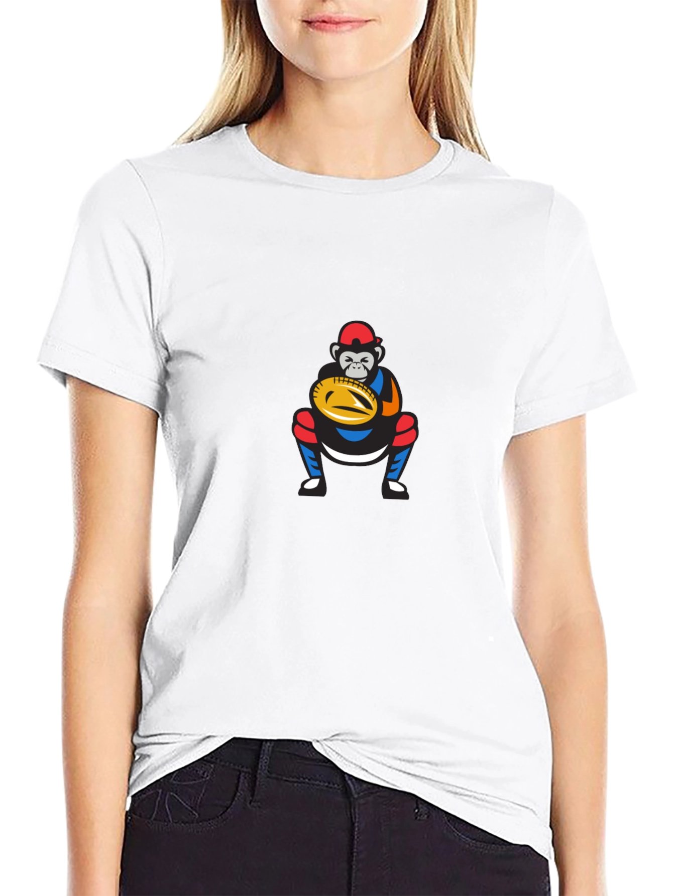 Funny Monkey Baseball Catcher Graphic T-Shirt