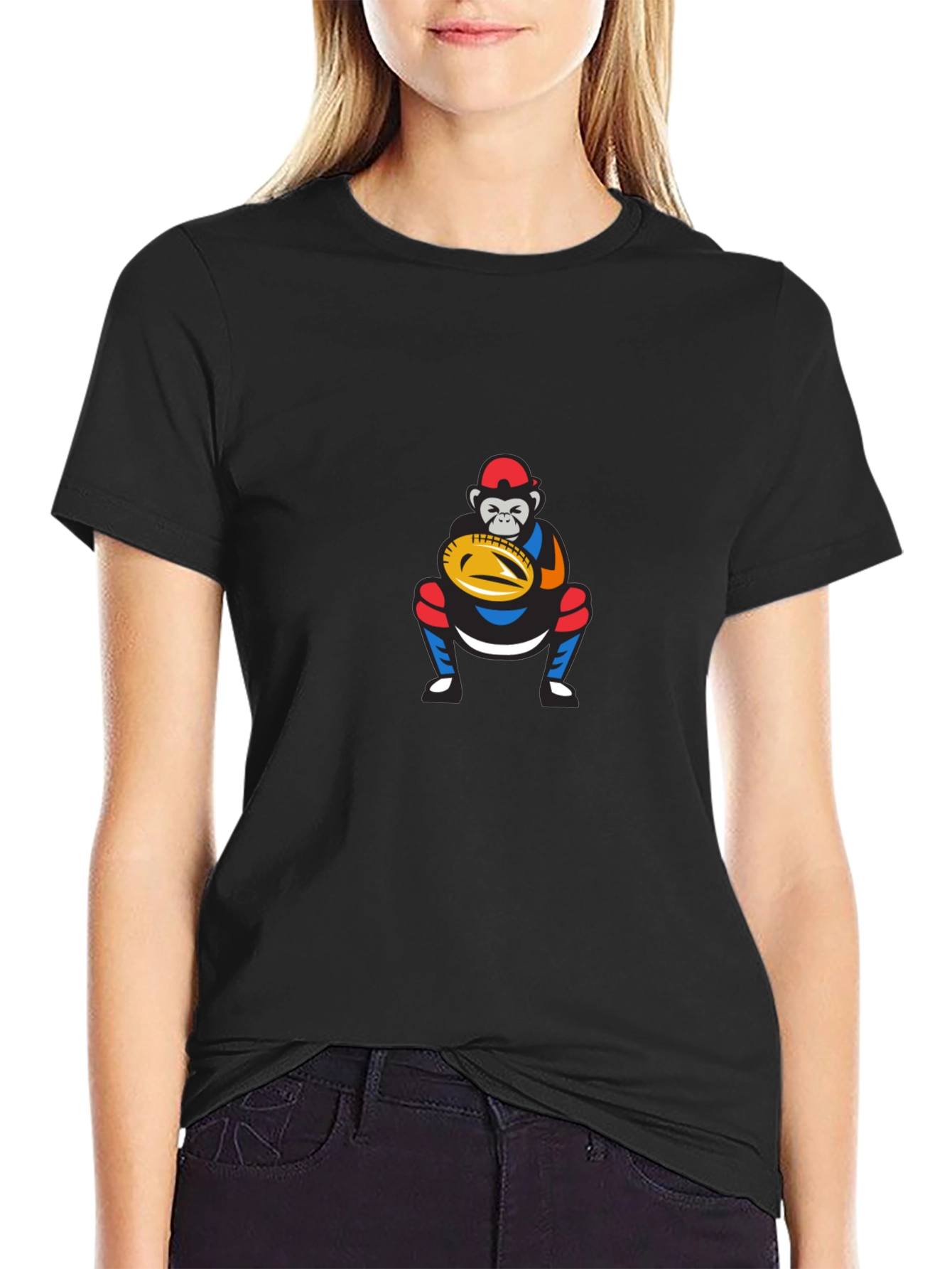 Funny Monkey Baseball Catcher Graphic T-Shirt