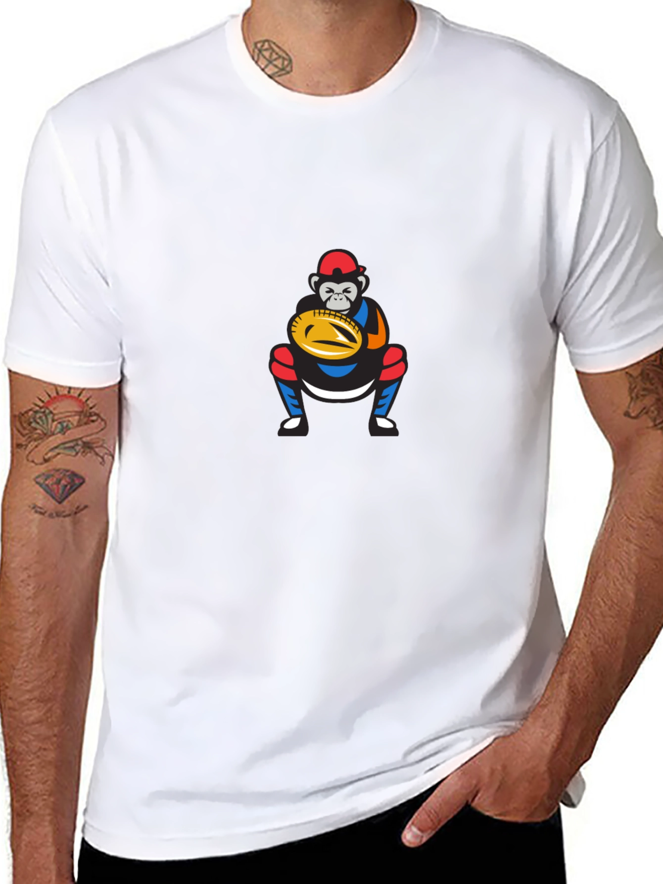 Funny Monkey Baseball Catcher Graphic T-Shirt
