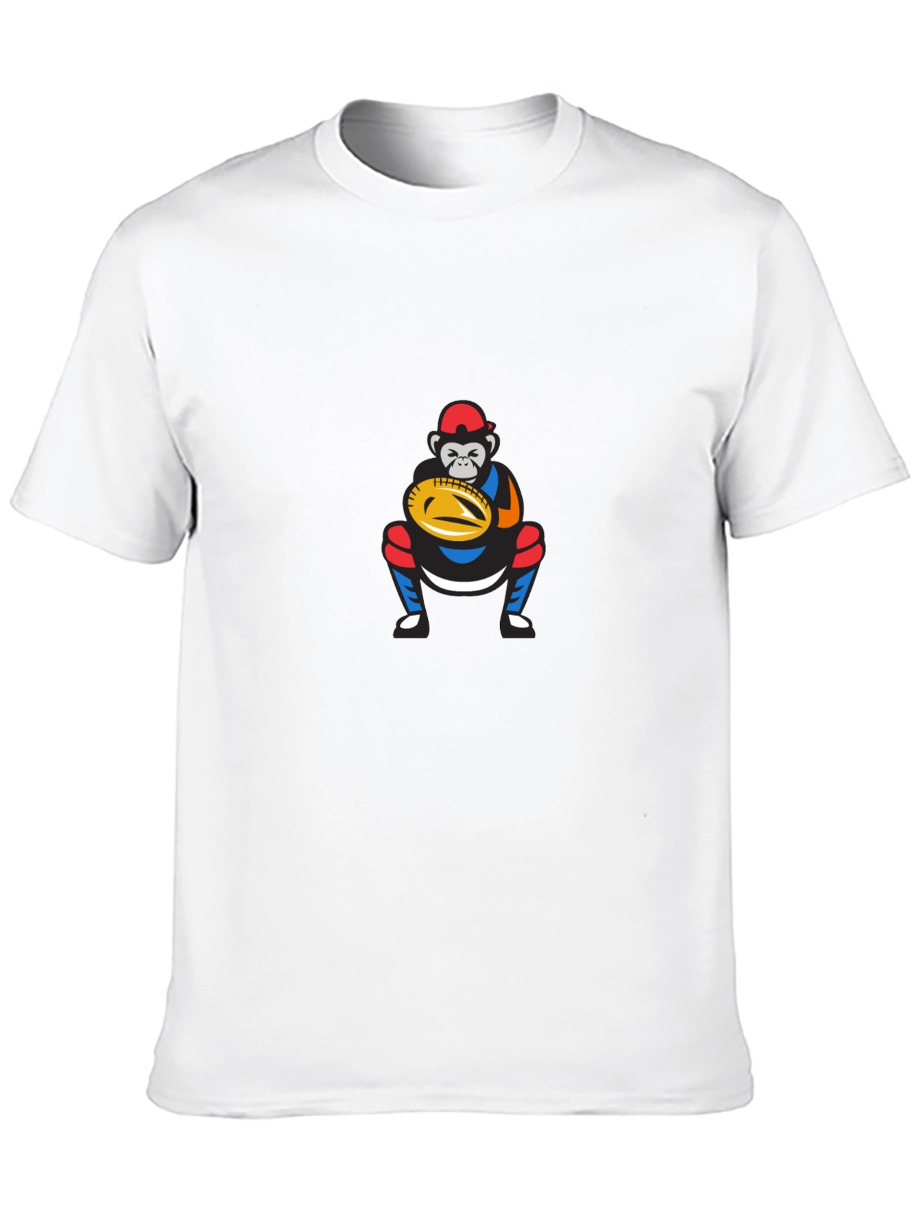 Funny Monkey Baseball Catcher Graphic T-Shirt