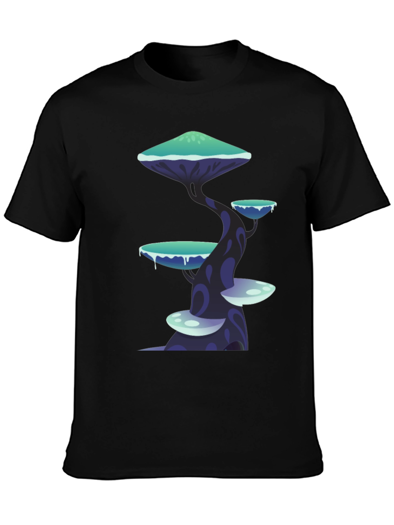 Fantasy Mushroom Tree Graphic Tee - Black