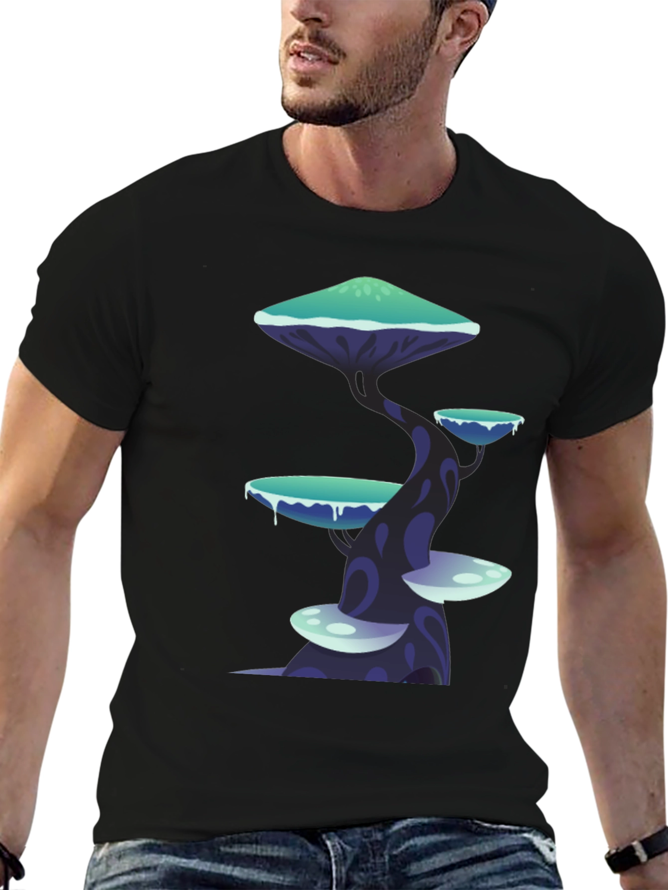 Fantasy Mushroom Tree Graphic Tee - Black