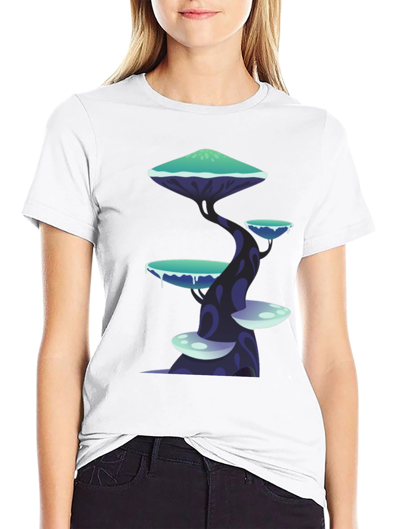 Fantasy Mushroom Tree Graphic Tee - Black