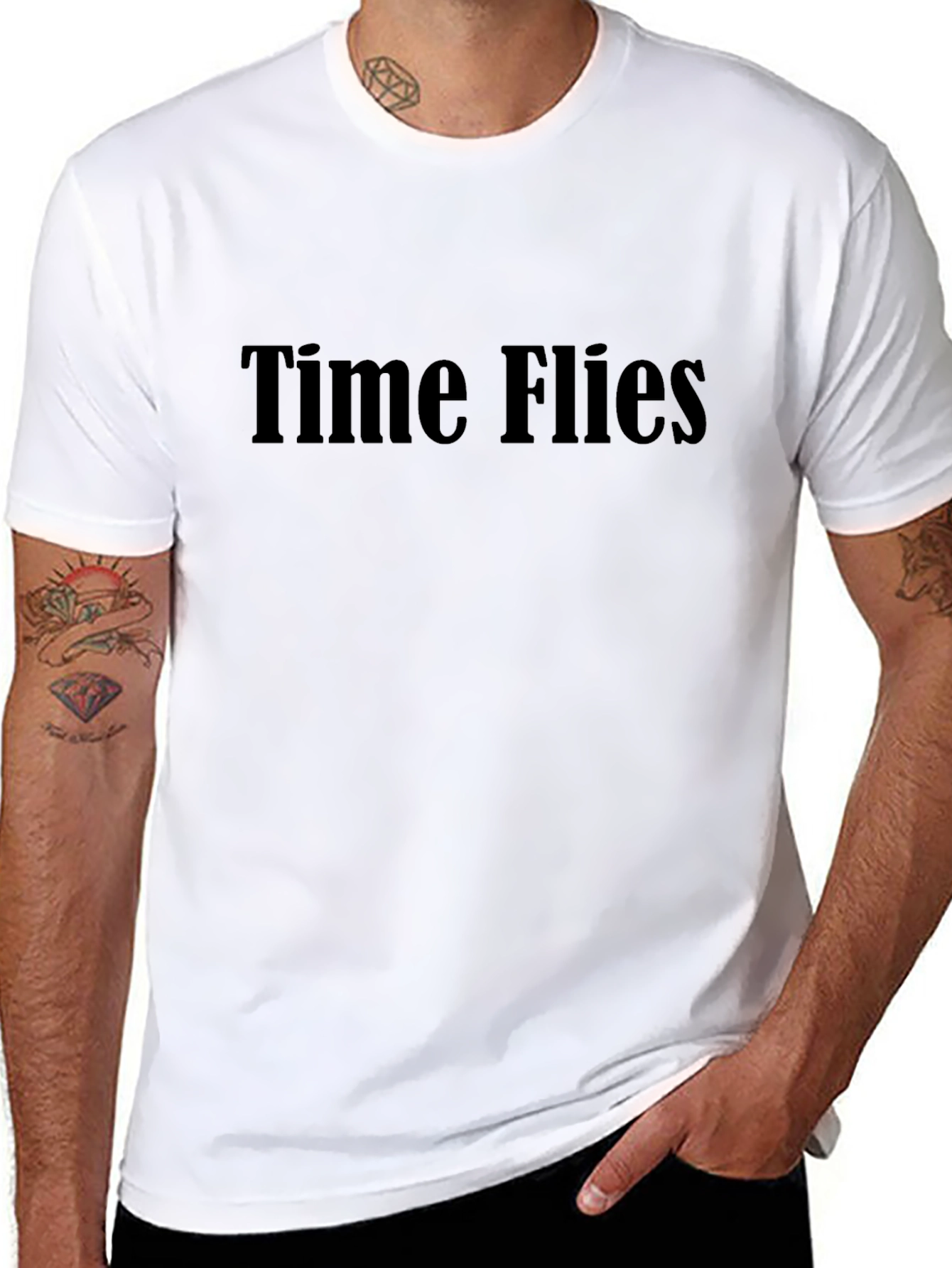 Time Flies Graphic Tee - Black Cotton Casual Wear