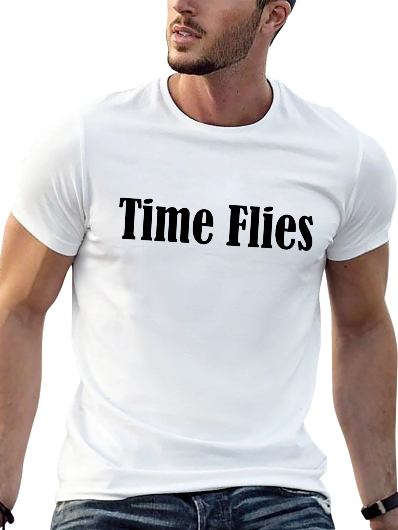 Time Flies Graphic Tee - Black Cotton Casual Wear